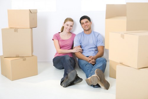 Packed household items prepared for transport by removal services