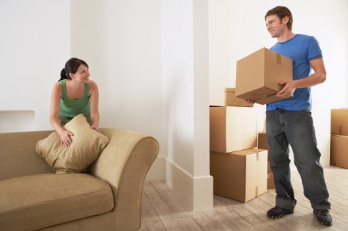 Removal crew handling a flat move with stairs and tight access